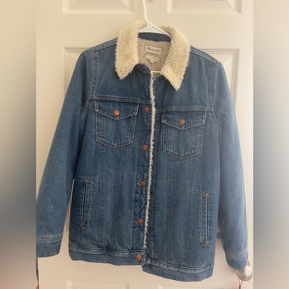 Madewell Oversized Sherpa Lined Blue Denim Warm Winter Jean Jacket